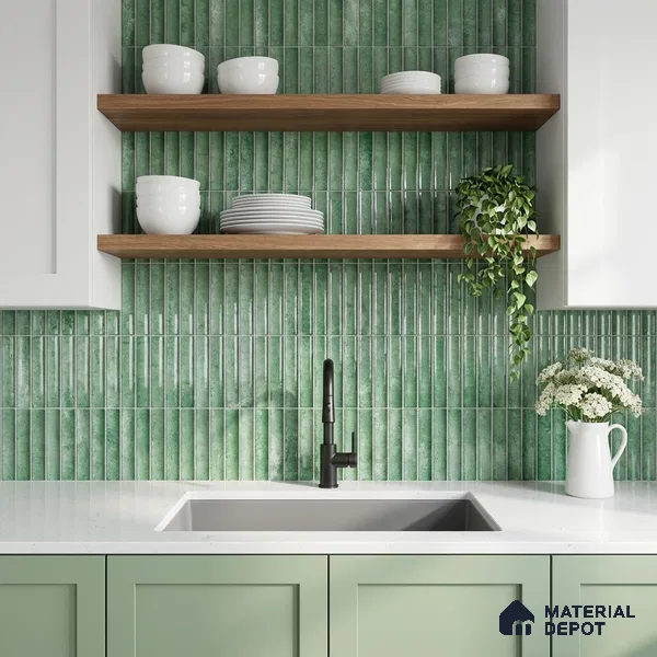 Faux Subway Wall Tile TL 11288 Verdant Pillar 1 ft x 1 ft Ceramic Glossy Finish Tile - 10 mm | Suitable For Bathroom, Dining Area, Kitchen Backsplash