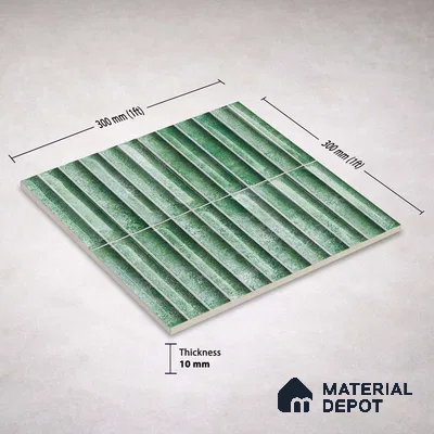 Faux Subway Wall Tile TL 11288 Verdant Pillar 1 ft x 1 ft Ceramic Glossy Finish Tile - 10 mm | Suitable For Bathroom, Dining Area, Kitchen Backsplash