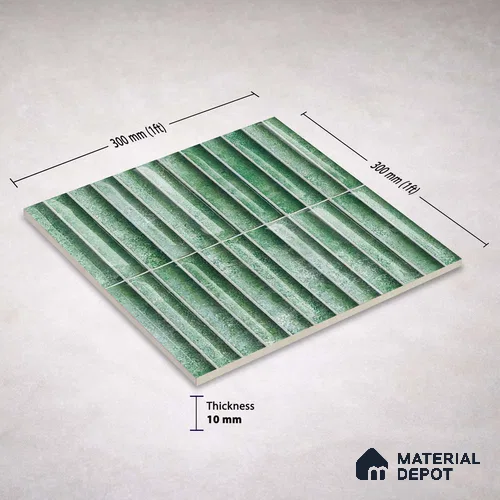 Faux Subway Wall Tile TL 11288 Verdant Pillar 1 ft x 1 ft Ceramic Glossy Finish Tile - 10 mm | Suitable For Bathroom, Balcony & Kitchen Backsplash