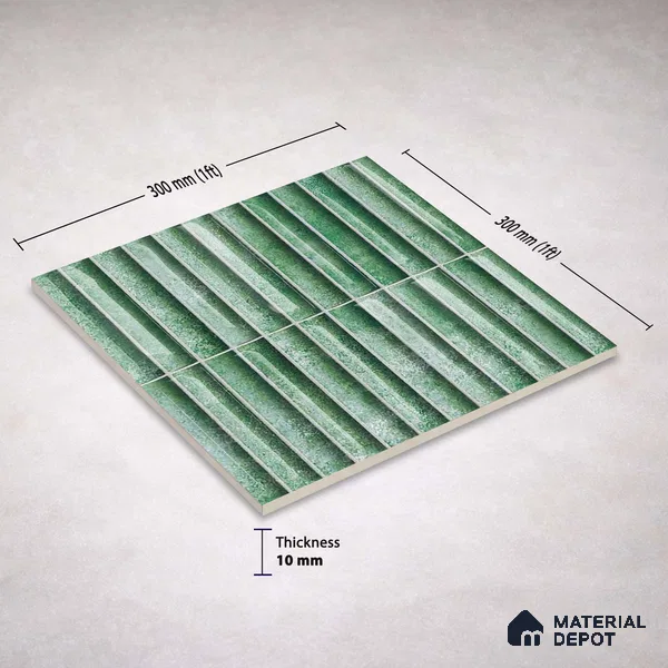 Faux Subway Wall Tile TL 11288 Verdant Pillar 1 ft x 1 ft Ceramic Glossy Finish Tile - 10 mm | Suitable For Bathroom, Dining Area, Kitchen Backsplash