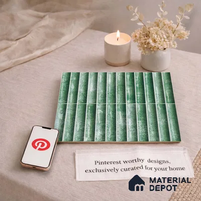 Faux Subway Wall Tile TL 11288 Verdant Pillar 1 ft x 1 ft Ceramic Glossy Finish Tile - 10 mm | Suitable For Bathroom, Dining Area, Kitchen Backsplash