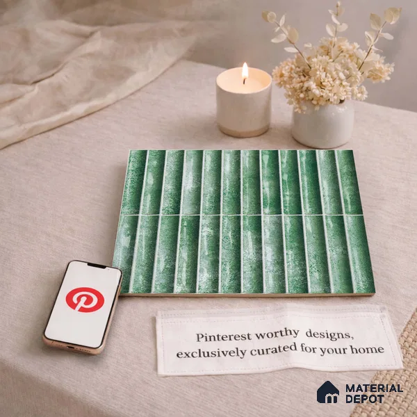 Faux Subway Wall Tile TL 11288 Verdant Pillar 1 ft x 1 ft Ceramic Glossy Finish Tile - 10 mm | Suitable For Bathroom, Dining Area, Kitchen Backsplash