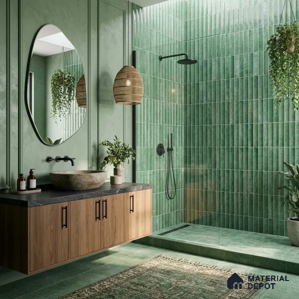 Faux Subway Wall Tile TL 11288 Verdant Pillar 1 ft x 1 ft Ceramic Glossy Finish Tile - 10 mm | Suitable For Bathroom, Dining Area, Kitchen Backsplash