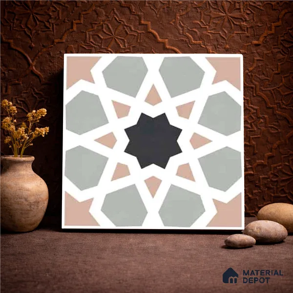 Moroccan Wall & Floor Carpet Center Tile TL 11164 Mosaic Starfall 1 ft x 1 ft Ceramic Matte Finish Tile - 10 mm | Suitable For Kitchen, Bathroom, Balcony