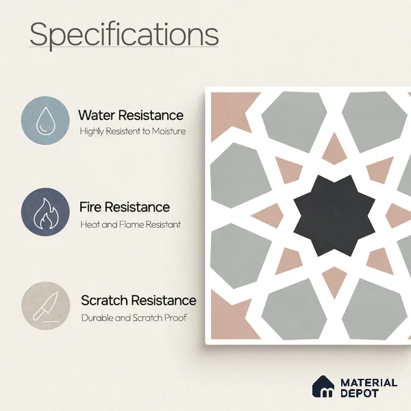 Moroccan Wall & Floor Carpet Center Tile TL 11164 Mosaic Starfall 1 ft x 1 ft Ceramic Matte Finish Tile - 10 mm | Suitable For Kitchen, Bathroom, Balcony