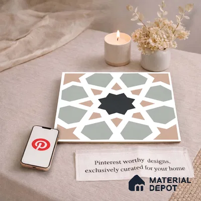 Moroccan Wall & Floor Carpet Center Tile TL 11164 Mosaic Starfall 1 ft x 1 ft Ceramic Matte Finish Tile - 10 mm | Suitable For Kitchen, Bathroom, Balcony