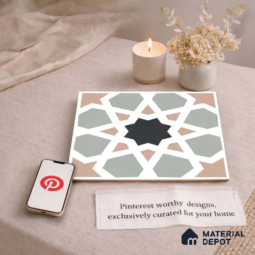 Moroccan Wall & Floor Carpet Center Tile TL 11164 Mosaic Starfall 1 ft x 1 ft Ceramic Matte Finish Tile - 10 mm | Suitable For Bathroom, Balcony & Kitchen Backsplash