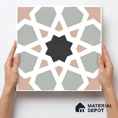 Moroccan Wall & Floor Carpet Center Tile TL 11164 Mosaic Starfall 1 ft x 1 ft Ceramic Matte Finish Tile - 10 mm | Suitable For Kitchen, Bathroom, Balcony