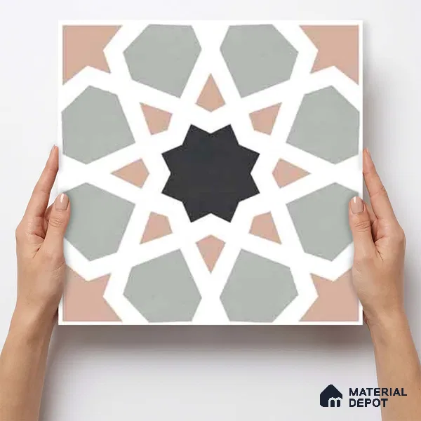 Moroccan Wall & Floor Carpet Center Tile TL 11164 Mosaic Starfall 1 ft x 1 ft Ceramic Matte Finish Tile - 10 mm | Suitable For Kitchen, Bathroom, Balcony