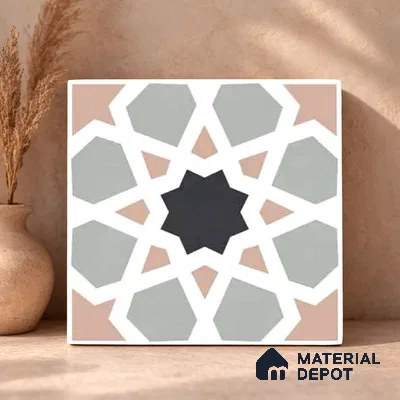 Moroccan Wall & Floor Carpet Center Tile TL 11164 Mosaic Starfall 1 ft x 1 ft Ceramic Matte Finish Tile - 10 mm | Suitable For Kitchen, Bathroom, Balcony