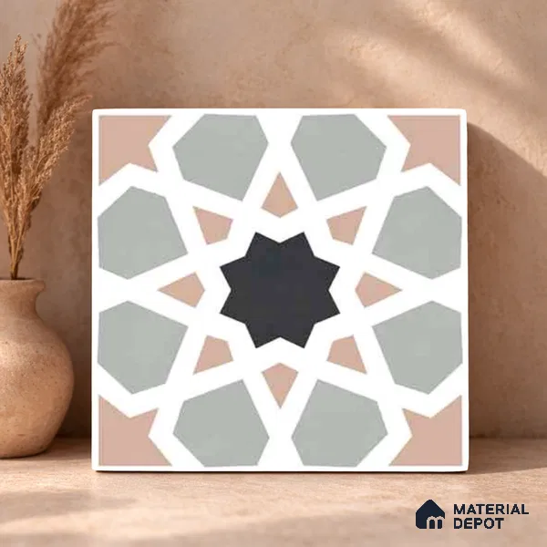 Moroccan Wall & Floor Carpet Center Tile TL 11164 Mosaic Starfall 1 ft x 1 ft Ceramic Matte Finish Tile - 10 mm | Suitable For Kitchen, Bathroom, Balcony