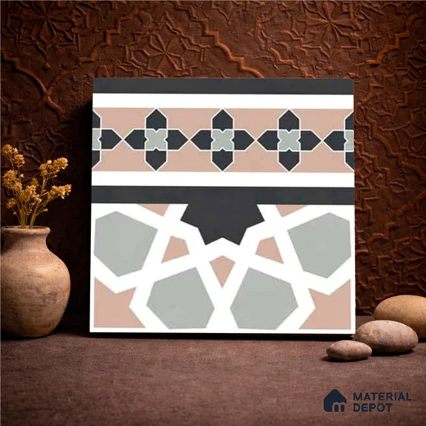 Moroccan Wall & Floor Carpet Border Tile TL 11165 Mosaic Tapestry 1 ft x 1 ft Ceramic Matte Finish Tile - 10 mm | Suitable For Kitchen, Bathroom, Balcony