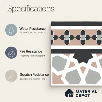 Moroccan Wall & Floor Carpet Border Tile TL 11165 Mosaic Tapestry 1 ft x 1 ft Ceramic Matte Finish Tile - 10 mm | Suitable For Kitchen, Bathroom, Balcony