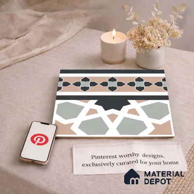 Moroccan Wall & Floor Carpet Border Tile TL 11165 Mosaic Tapestry 1 ft x 1 ft Ceramic Matte Finish Tile - 10 mm | Suitable For Kitchen, Bathroom, Balcony