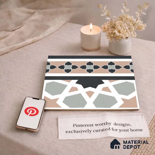Moroccan Wall & Floor Carpet Border Tile TL 11165 Mosaic Tapestry 1 ft x 1 ft Ceramic Matte Finish Tile - 10 mm | Suitable For Bathroom, Balcony & Kitchen Backsplash