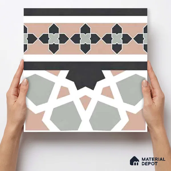 Moroccan Wall & Floor Carpet Border Tile TL 11165 Mosaic Tapestry 1 ft x 1 ft Ceramic Matte Finish Tile - 10 mm | Suitable For Kitchen, Bathroom, Balcony