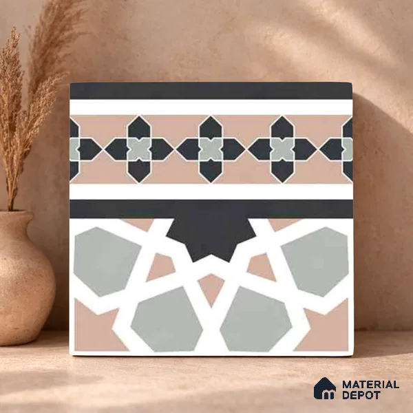 Moroccan Wall & Floor Carpet Border Tile TL 11165 Mosaic Tapestry 1 ft x 1 ft Ceramic Matte Finish Tile - 10 mm | Suitable For Kitchen, Bathroom, Balcony