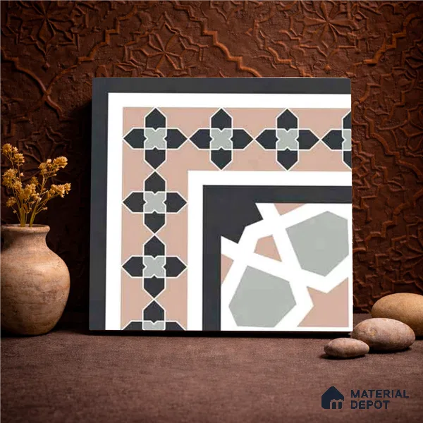 Moroccan Wall & Floor Carpet Corner Tile TL 11166 Rosette Mosaic 1 ft x 1 ft Ceramic Matte Finish Tile - 10 mm | Suitable For Kitchen, Bathroom, Balcony