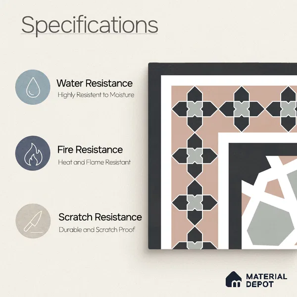 Moroccan Wall & Floor Carpet Corner Tile TL 11166 Rosette Mosaic 1 ft x 1 ft Ceramic Matte Finish Tile - 10 mm | Suitable For Kitchen, Bathroom, Balcony