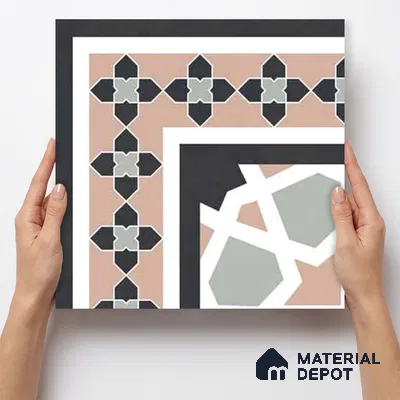 Moroccan Wall & Floor Carpet Corner Tile TL 11166 Rosette Mosaic 1 ft x 1 ft Ceramic Matte Finish Tile - 10 mm | Suitable For Kitchen, Bathroom, Balcony