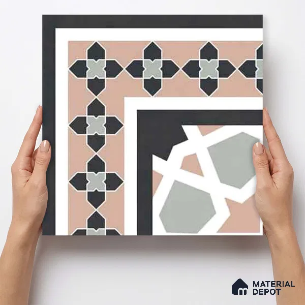 Moroccan Wall & Floor Carpet Corner Tile TL 11166 Rosette Mosaic 1 ft x 1 ft Ceramic Matte Finish Tile - 10 mm | Suitable For Kitchen, Bathroom, Balcony