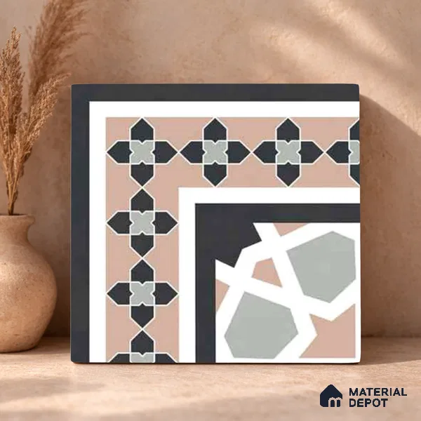 Moroccan Wall & Floor Carpet Corner Tile TL 11166 Rosette Mosaic 1 ft x 1 ft Ceramic Matte Finish Tile - 10 mm | Suitable For Kitchen, Bathroom, Balcony