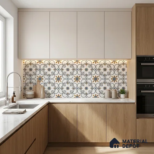 Moroccan Carving Wall & Floor Tile TL 11666 Baroque Fleur 1 ft x 1 ft Ceramic Carving Matte Finish Tile - 10 mm | Suitable For Bathroom, Dining Area, Kitchen