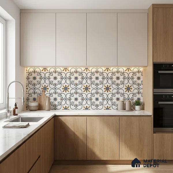 Moroccan Carving Wall & Floor Tile TL 11666 Baroque Fleur 1 ft x 1 ft Ceramic Carving Matte Finish Tile - 10 mm | Suitable For Bathroom, Dining Area, Kitchen