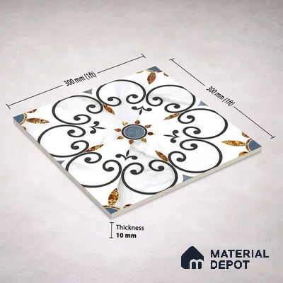 Moroccan Carving Wall & Floor Tile TL 11666 Baroque Fleur 1 ft x 1 ft Ceramic Carving Matte Finish Tile - 10 mm | Suitable For Bathroom, Dining Area, Kitchen