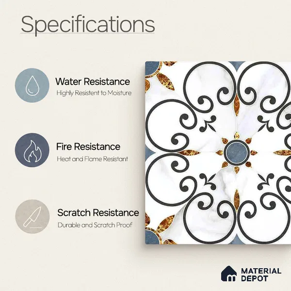 Moroccan Carving Wall & Floor Tile TL 11666 Baroque Fleur 1 ft x 1 ft Ceramic Carving Matte Finish Tile - 10 mm | Suitable For Bathroom, Dining Area, Kitchen