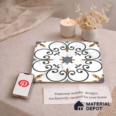 Moroccan Carving Wall & Floor Tile TL 11666 Baroque Fleur 1 ft x 1 ft Ceramic Carving Matte Finish Tile - 10 mm | Suitable For Bathroom, Dining Area, Kitchen