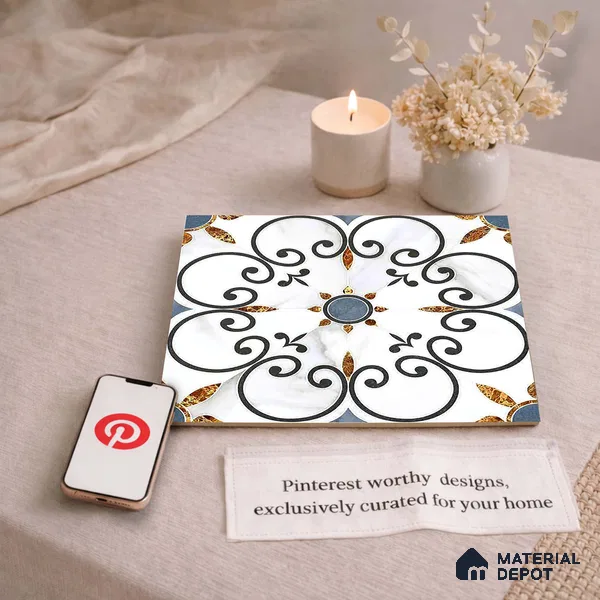 Moroccan Carving Wall & Floor Tile TL 11666 Baroque Fleur 1 ft x 1 ft Ceramic Carving Matte Finish Tile - 10 mm | Suitable For Bathroom, Dining Area, Kitchen