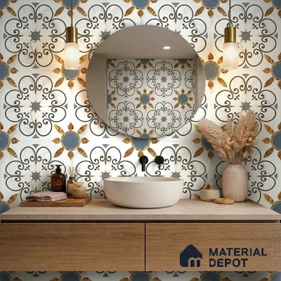 Moroccan Carving Wall & Floor Tile TL 11666 Baroque Fleur 1 ft x 1 ft Ceramic Carving Matte Finish Tile - 10 mm | Suitable For Bathroom, Dining Area, Kitchen