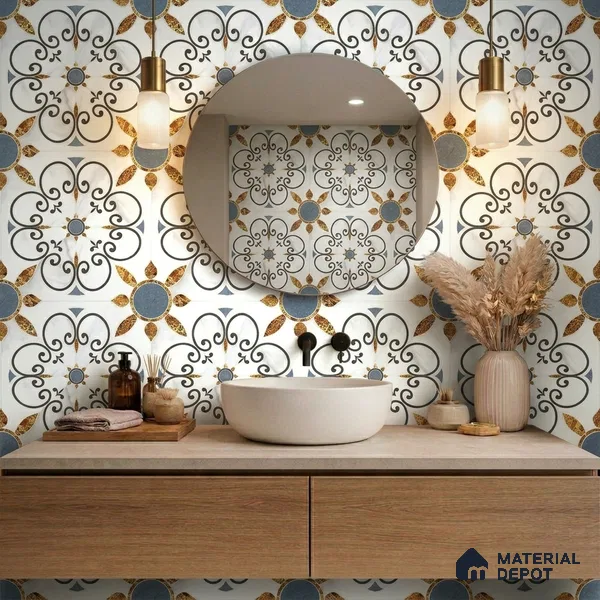 Moroccan Carving Wall & Floor Tile TL 11666 Baroque Fleur 1 ft x 1 ft Ceramic Carving Matte Finish Tile - 10 mm | Suitable For Bathroom, Dining Area, Kitchen