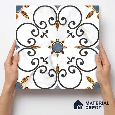 Moroccan Carving Wall & Floor Tile TL 11666 Baroque Fleur 1 ft x 1 ft Ceramic Carving Matte Finish Tile - 10 mm | Suitable For Bathroom, Dining Area, Kitchen