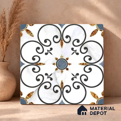 Moroccan Carving Wall & Floor Tile TL 11666 Baroque Fleur 1 ft x 1 ft Ceramic Carving Matte Finish Tile - 10 mm | Suitable For Bathroom, Dining Area, Kitchen