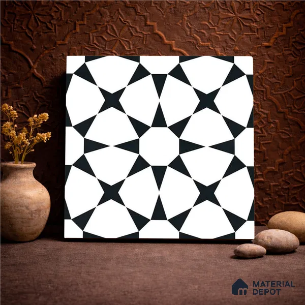 Moroccan Monochrome Wall & Floor Tile TL 11134 Nova Star 1 ft x 1 ft Ceramic Matte Finish Tile - 10 mm | Suitable For Kitchen, Bathroom, Balcony