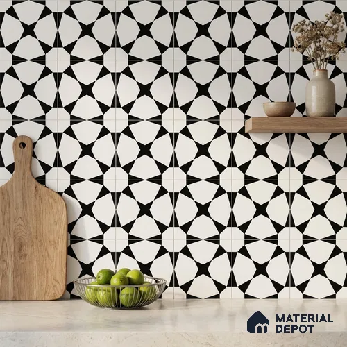 Moroccan Monochrome Wall & Floor Tile TL 11134 Nova Star 1 ft x 1 ft Ceramic Matte Finish Tile - 10 mm | Suitable For Kitchen, Bathroom, Balcony