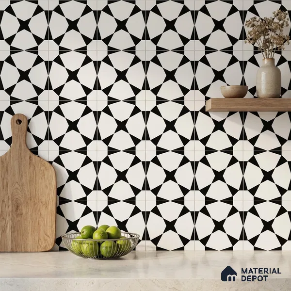 Moroccan Monochrome Wall & Floor Tile TL 11134 Nova Star 1 ft x 1 ft Ceramic Matte Finish Tile - 10 mm | Suitable For Kitchen, Bathroom, Balcony