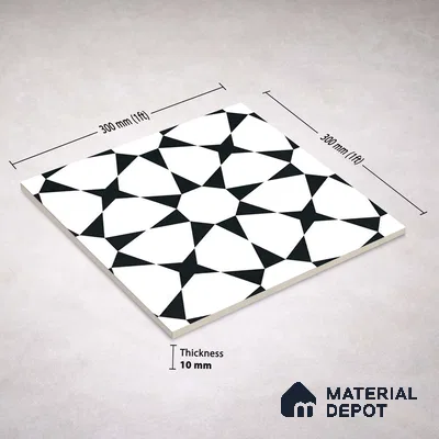 Moroccan Monochrome Wall & Floor Tile TL 11134 Nova Star 1 ft x 1 ft Ceramic Matte Finish Tile - 10 mm | Suitable For Kitchen, Bathroom, Balcony