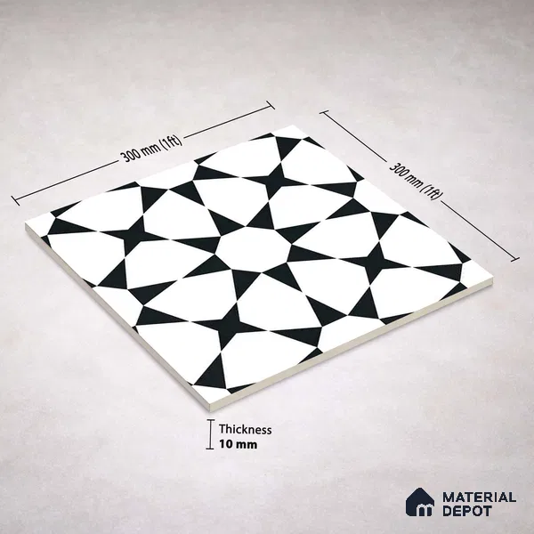 Moroccan Monochrome Wall & Floor Tile TL 11134 Nova Star 1 ft x 1 ft Ceramic Matte Finish Tile - 10 mm | Suitable For Kitchen, Bathroom, Balcony