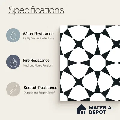 Moroccan Monochrome Wall & Floor Tile TL 11134 Nova Star 1 ft x 1 ft Ceramic Matte Finish Tile - 10 mm | Suitable For Kitchen, Bathroom, Balcony