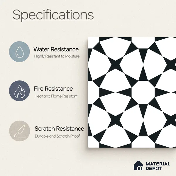 Moroccan Monochrome Wall & Floor Tile TL 11134 Nova Star 1 ft x 1 ft Ceramic Matte Finish Tile - 10 mm | Suitable For Kitchen, Bathroom, Balcony