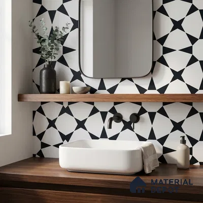 Moroccan Monochrome Wall & Floor Tile TL 11134 Nova Star 1 ft x 1 ft Ceramic Matte Finish Tile - 10 mm | Suitable For Kitchen, Bathroom, Balcony