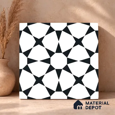 Moroccan Monochrome Wall & Floor Tile TL 11134 Nova Star 1 ft x 1 ft Ceramic Matte Finish Tile - 10 mm | Suitable For Kitchen, Bathroom, Balcony