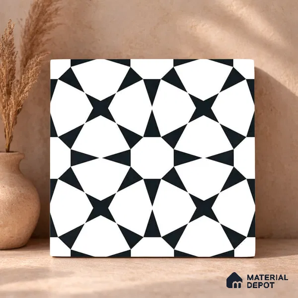 Moroccan Monochrome Wall & Floor Tile TL 11134 Nova Star 1 ft x 1 ft Ceramic Matte Finish Tile - 10 mm | Suitable For Kitchen, Bathroom, Balcony