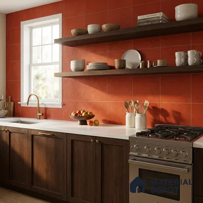 Plain Wall & Floor Base Tile TL 11179 Terracotta Ember 1 ft x 1 ft Ceramic Matte Finish Tile - 10 mm | Suitable For Bathroom, Balcony & Kitchen Backsplash