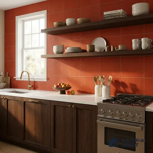 Plain Wall & Floor Base Tile TL 11179 Terracotta Ember 1 ft x 1 ft Ceramic Matte Finish Tile - 10 mm | Suitable For Bathroom, Balcony & Kitchen Backsplash