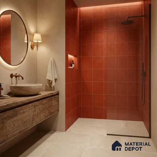 Plain Wall & Floor Base Tile TL 11179 Terracotta Ember 1 ft x 1 ft Ceramic Matte Finish Tile - 10 mm | Suitable For Bathroom, Balcony & Kitchen Backsplash