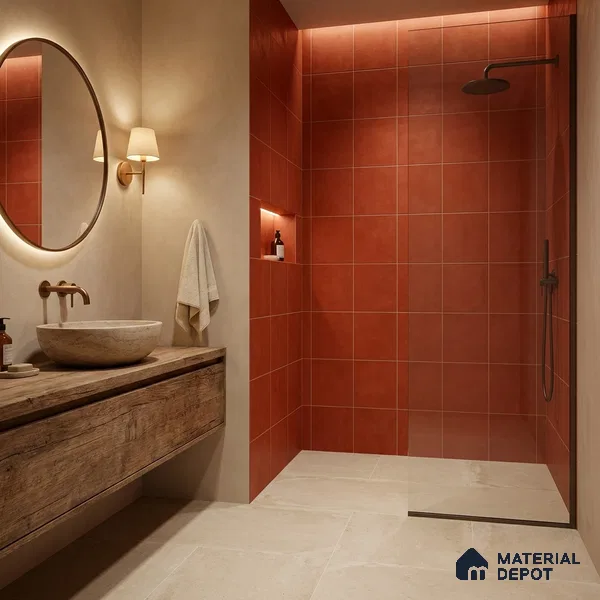 Plain Wall & Floor Base Tile TL 11179 Terracotta Ember 1 ft x 1 ft Ceramic Matte Finish Tile - 10 mm | Suitable For Bathroom, Balcony & Kitchen Backsplash